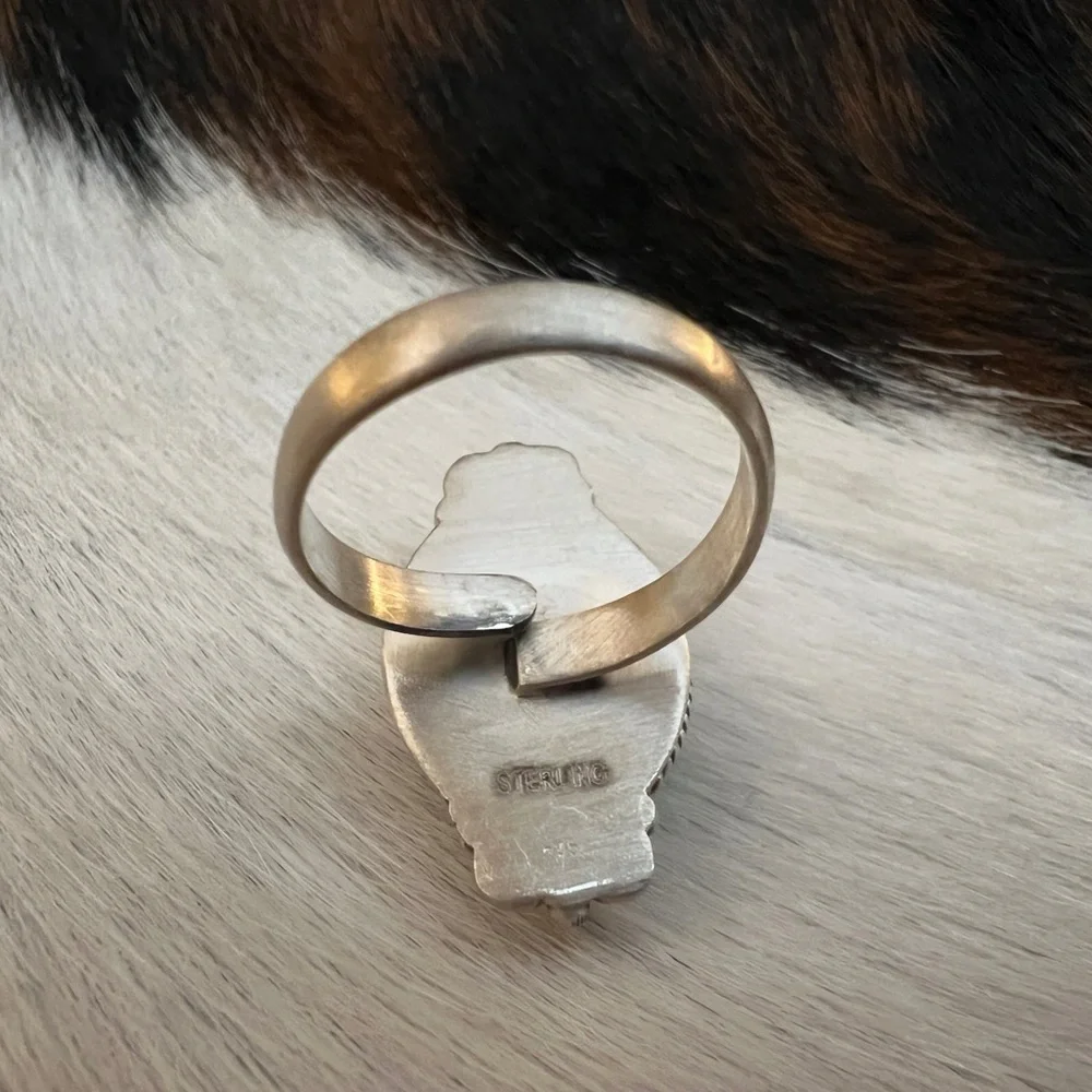 ❤️ Hubei Turquoise Navajo Style Spiderweb Decorative ADJ Oval Matte 925 Ring - Picture 9 of 14